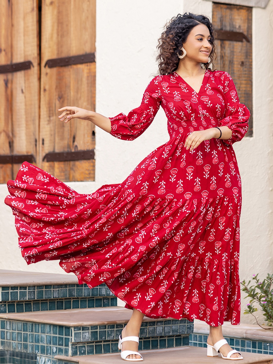 

Ambraee V-Neck Floral Maxi Dress, Red