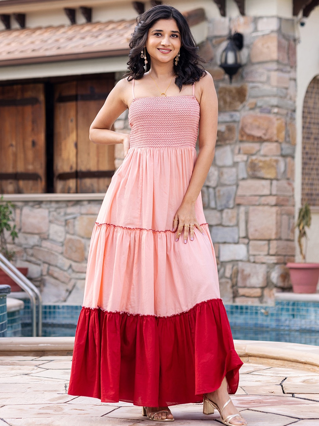 

Ambraee Shoulder Straps Maxi Dress, Peach