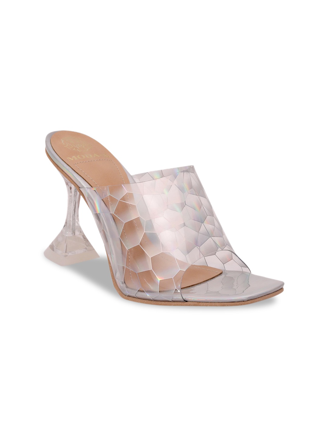 

MODA-X Printed Open Toe Block Heels, Silver