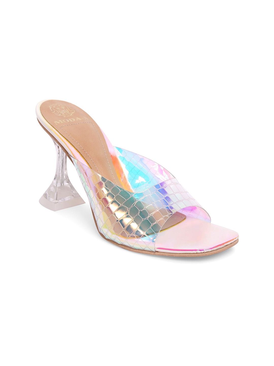 

MODA-X Textured Open Toe Block Heels, Pink