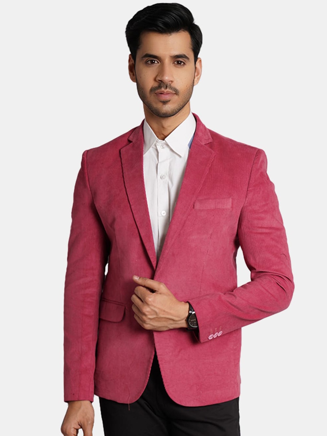 

Wintage Self Design Regular Fit Single-Breasted Formal Blazer, Pink