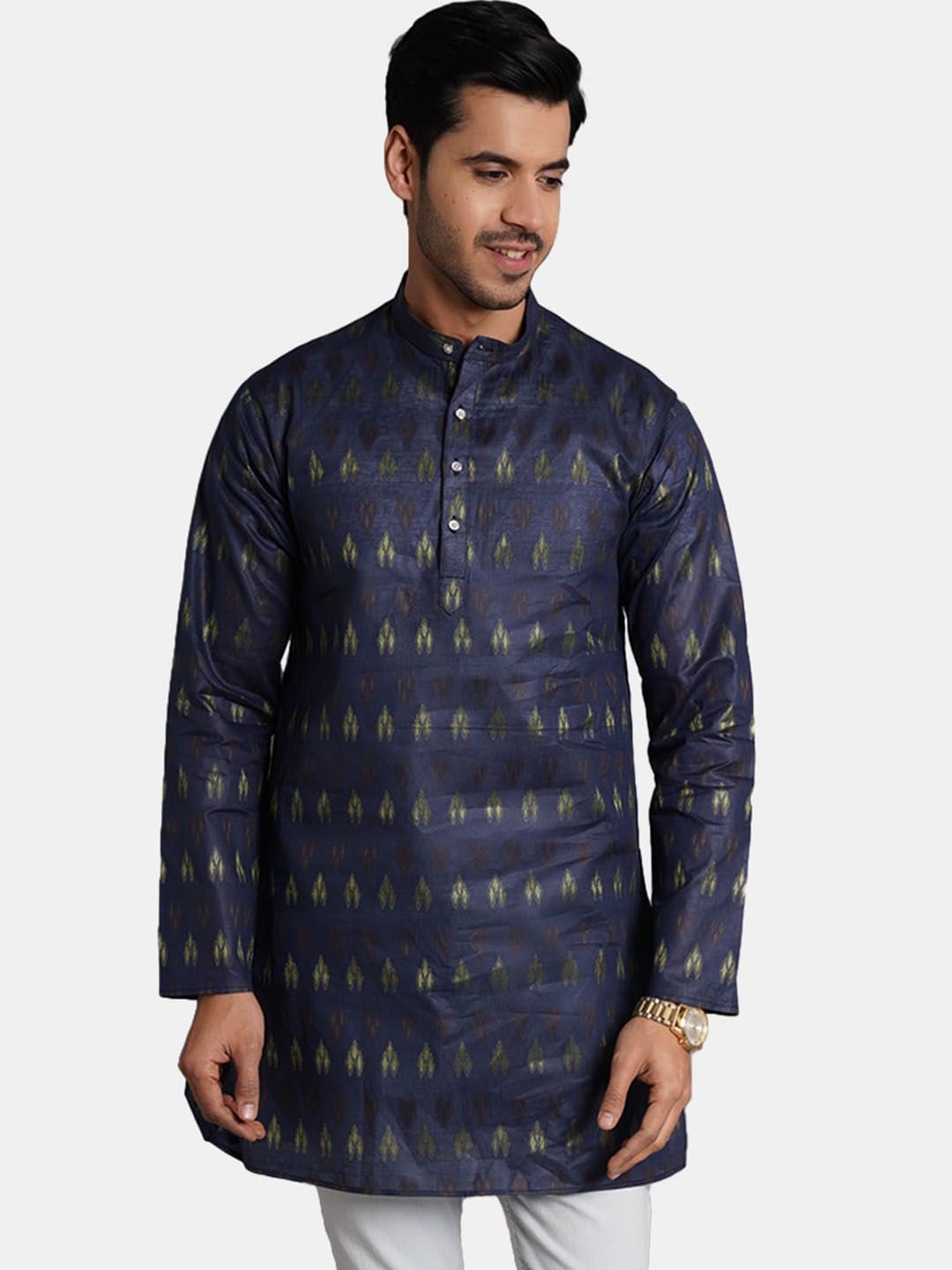 

Wintage Ethnic Motifs Printed Straight Cotton Kurta, Navy blue