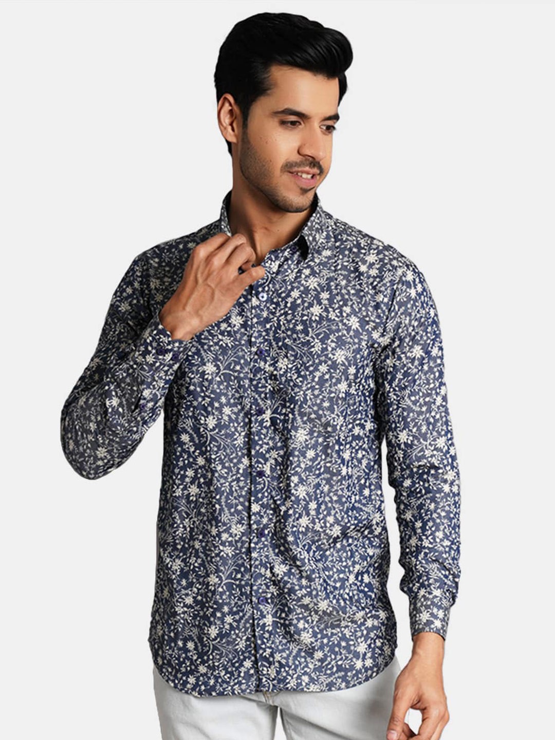 

Wintage Floral Printed Pure Cotton Casual Shirt, Grey