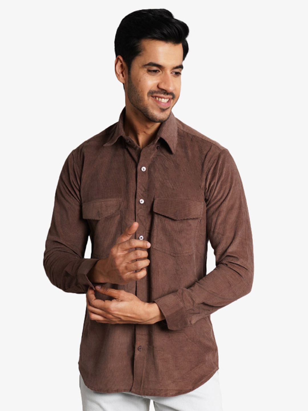 

Wintage Spread Collar Cotton Casual Shirt, Brown