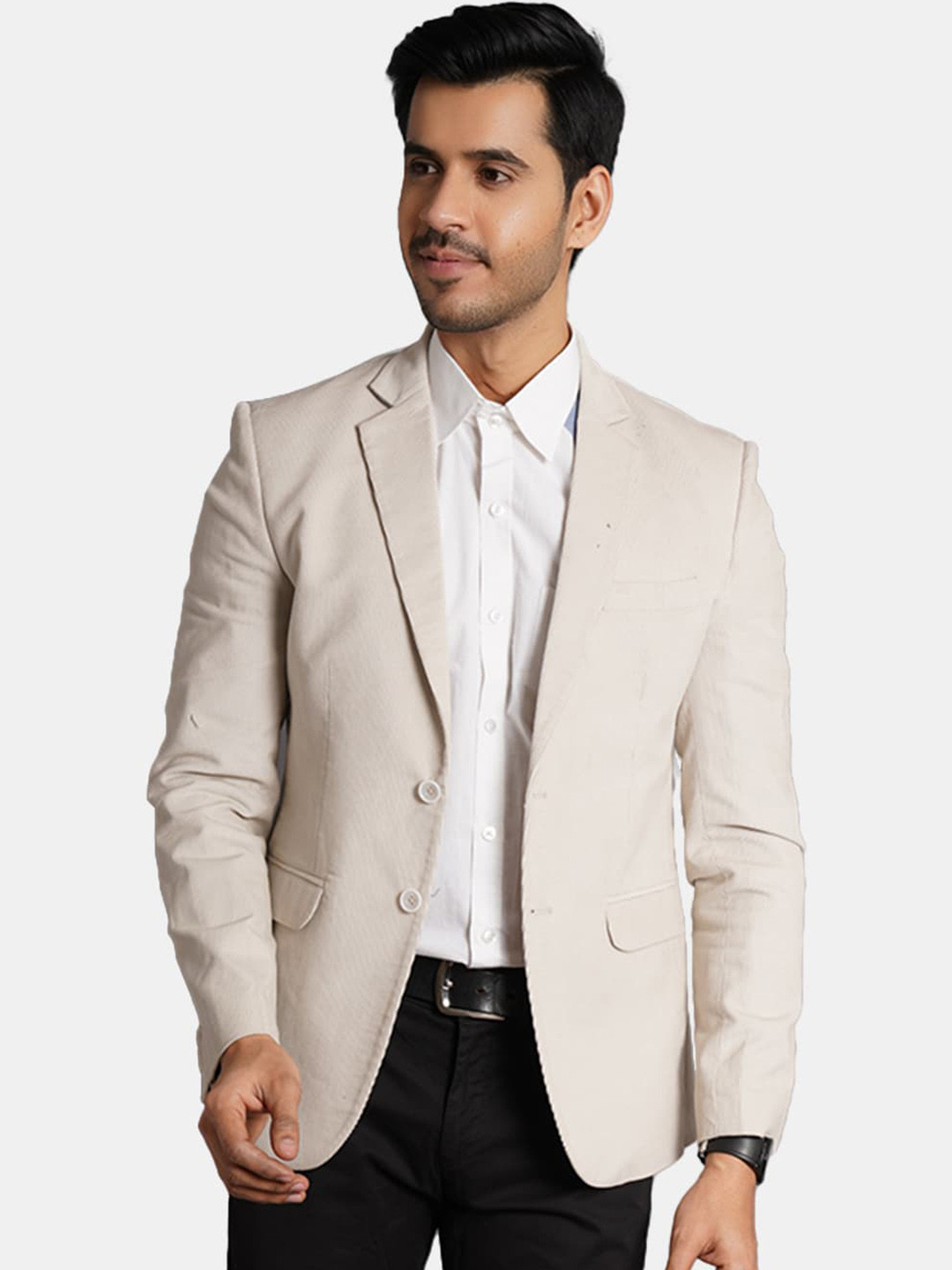 

Wintage Self Design Regular Fit Single-Breasted Formal Blazer, Off white
