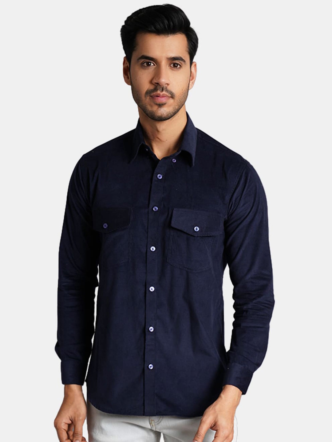 

Wintage Men Classic Corduroy Cotton Casual Shirt, Blue