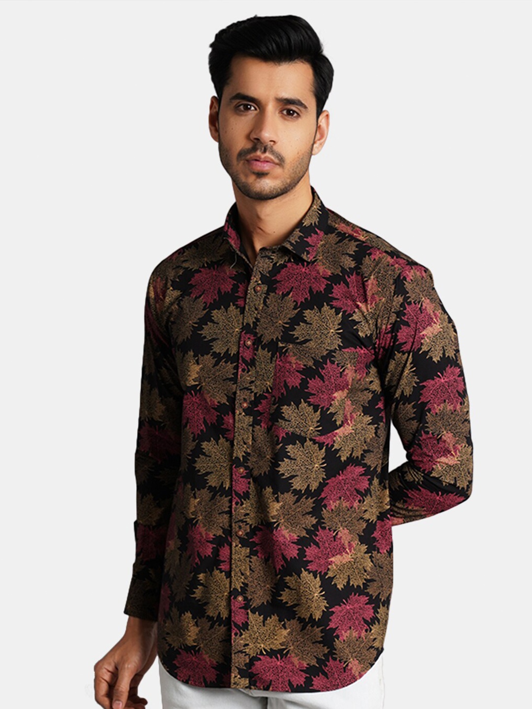 

Wintage Classic Spread Collar Floral Printed Pure Cotton Casual Shirt, Black