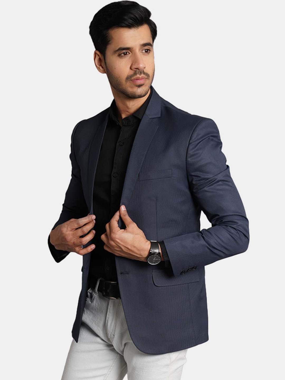 

Wintage Checked Regular Fit Single-Breasted Formal Blazer, Navy blue