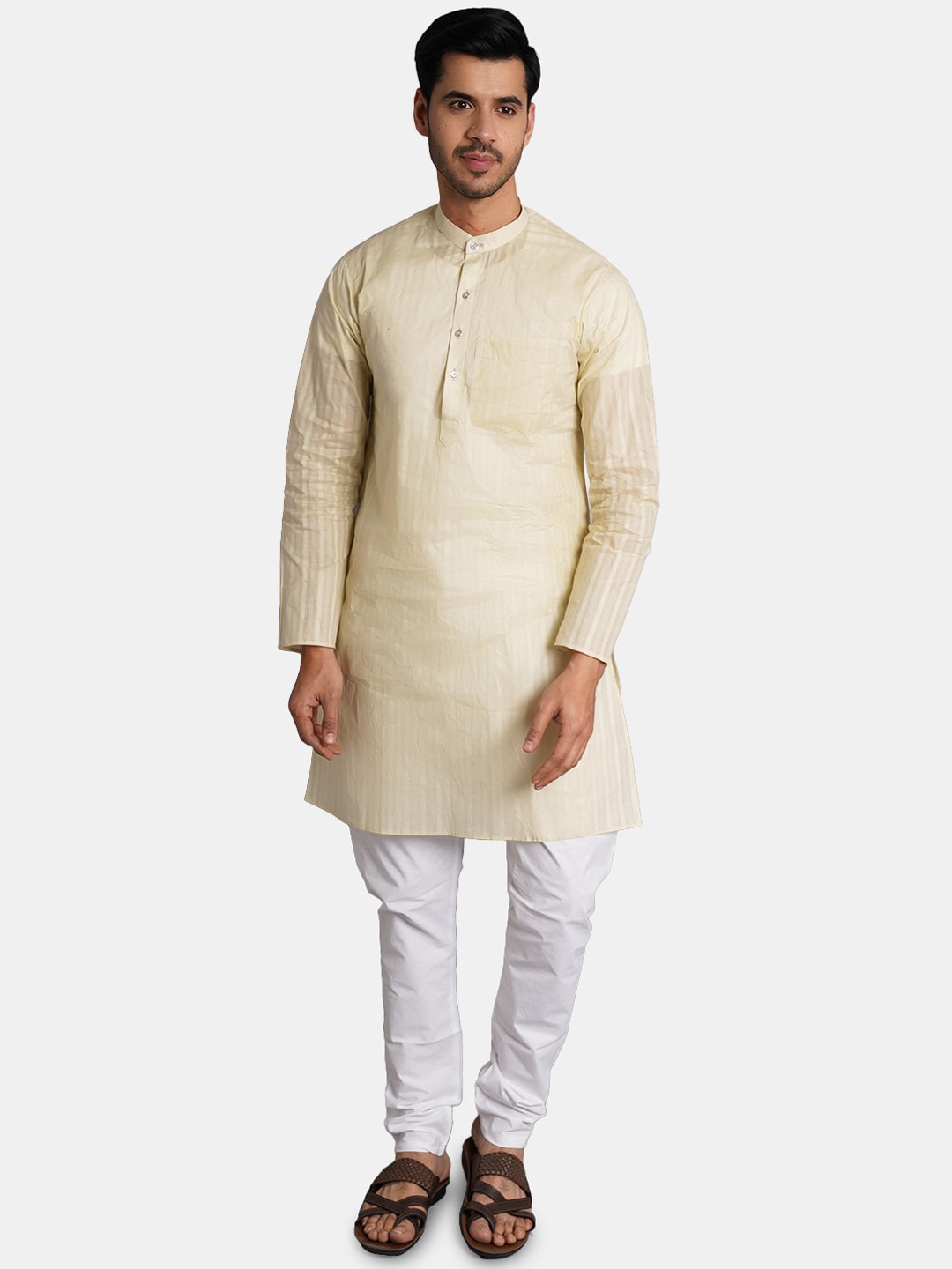 

Wintage Striped Pure Cotton Kurta with Churidar, Cream