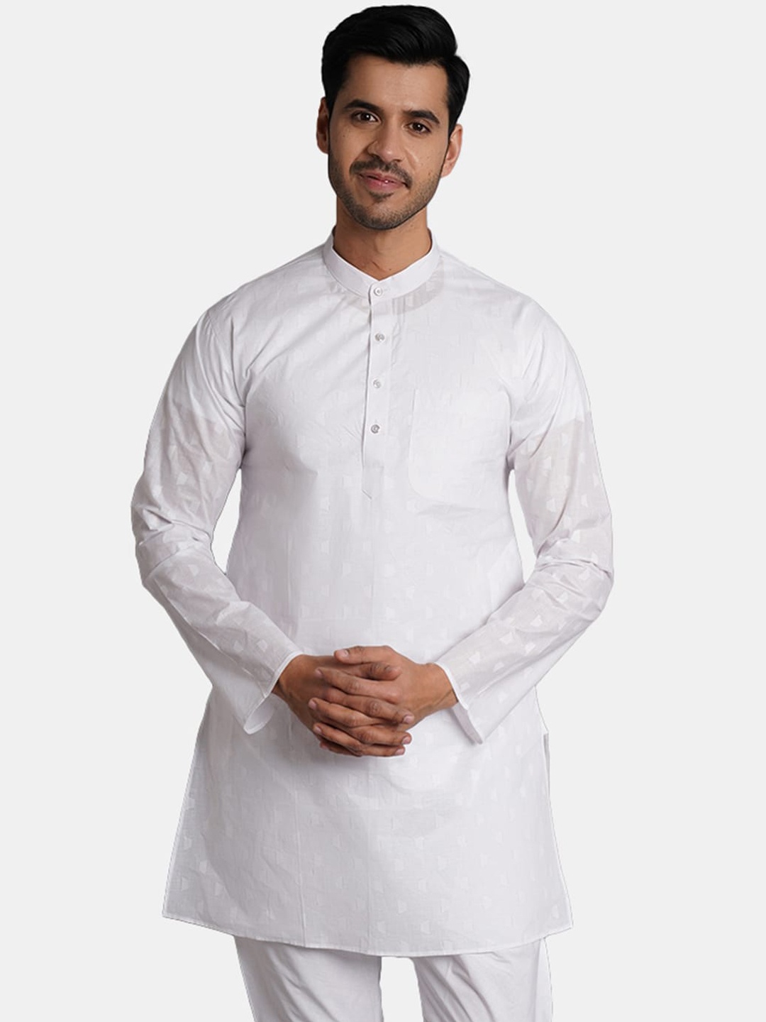 

Wintage Band Collar Cotton Kurta, White