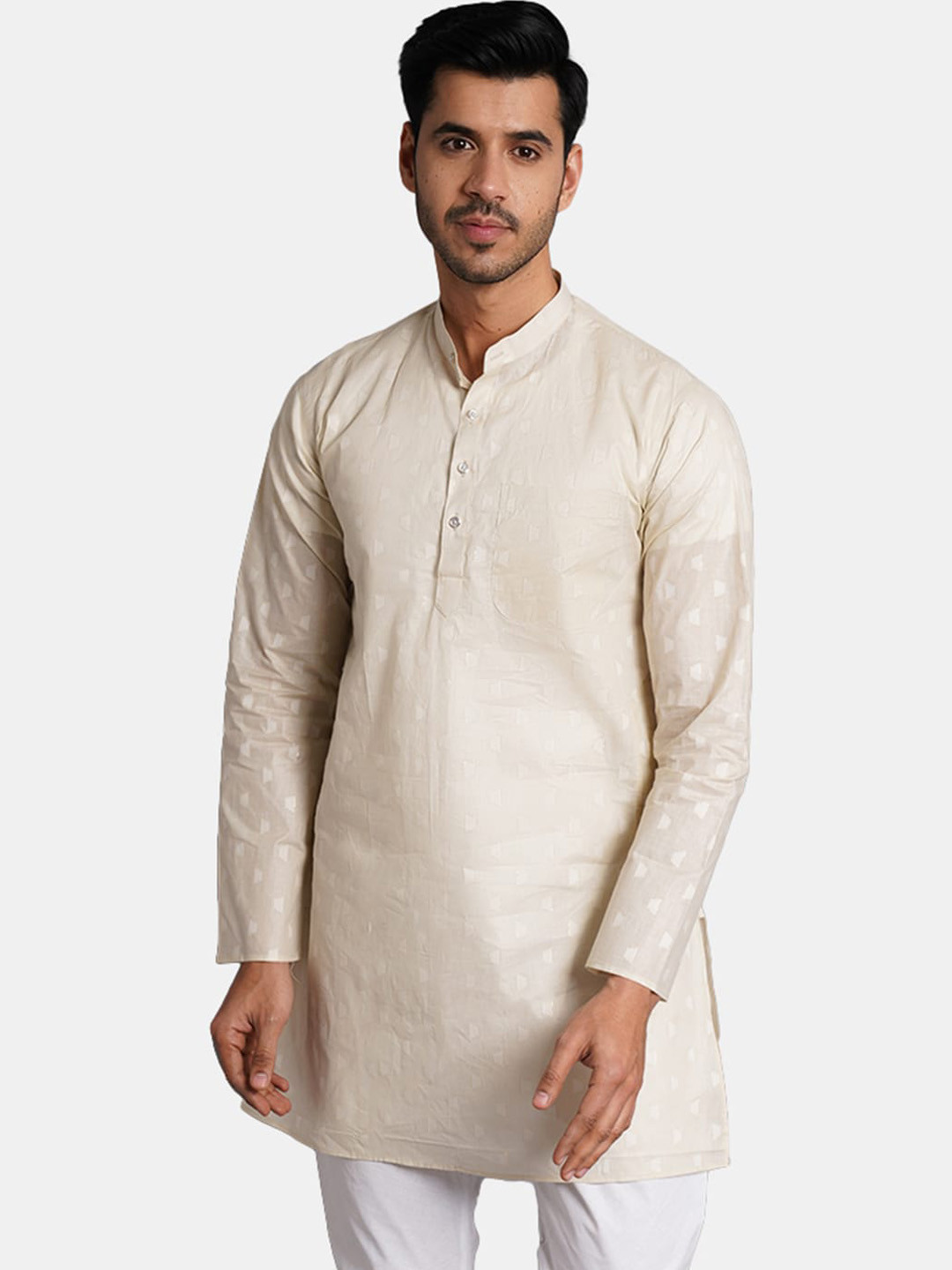 

Wintage Mandarin Collar Cotton Kurta, Cream