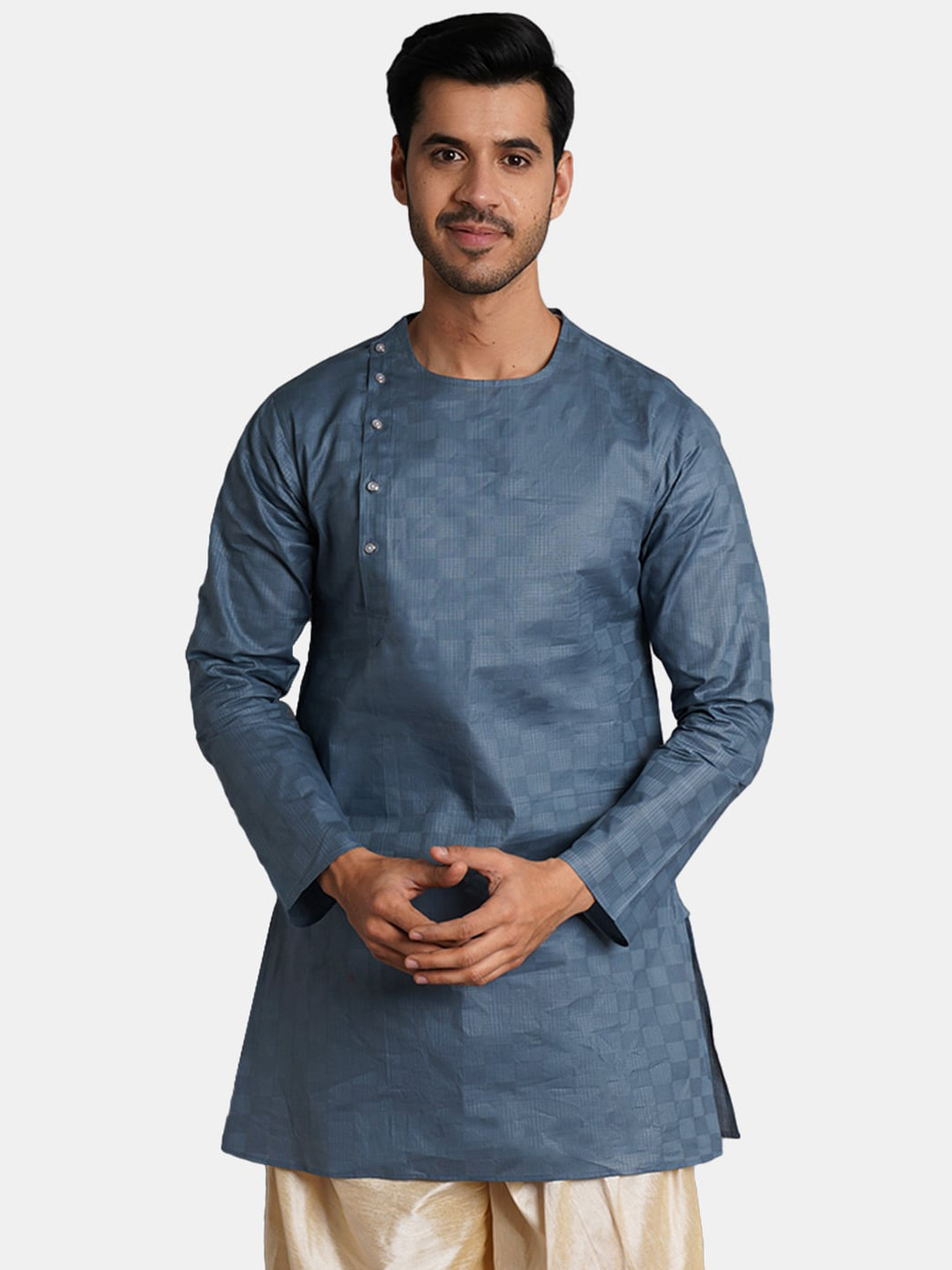 

Wintage Round Neck Pure Cotton Angrakha Kurta, Blue