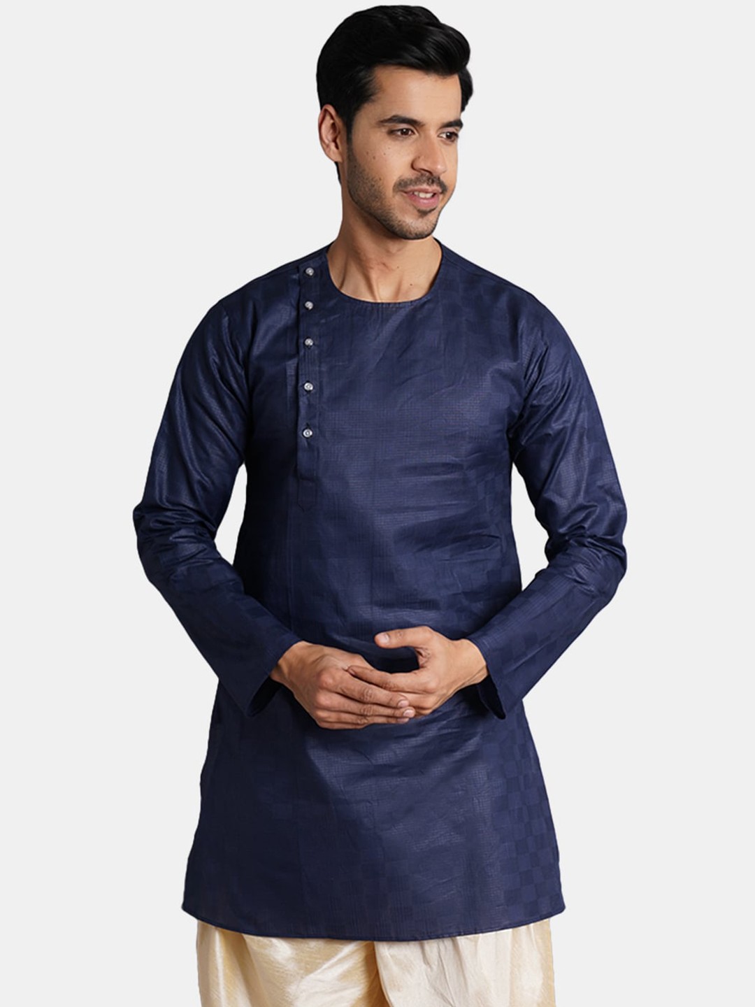 

Wintage Round Neck Pure Cotton Angrakha Kurta, Blue