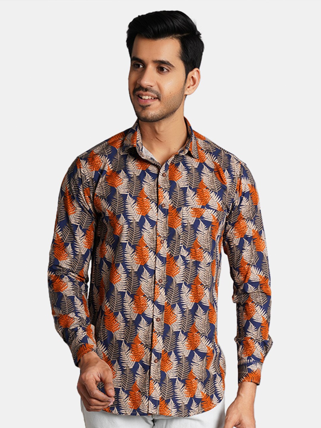 

Wintage Floral Printed Cotton Casual Shirt, Blue