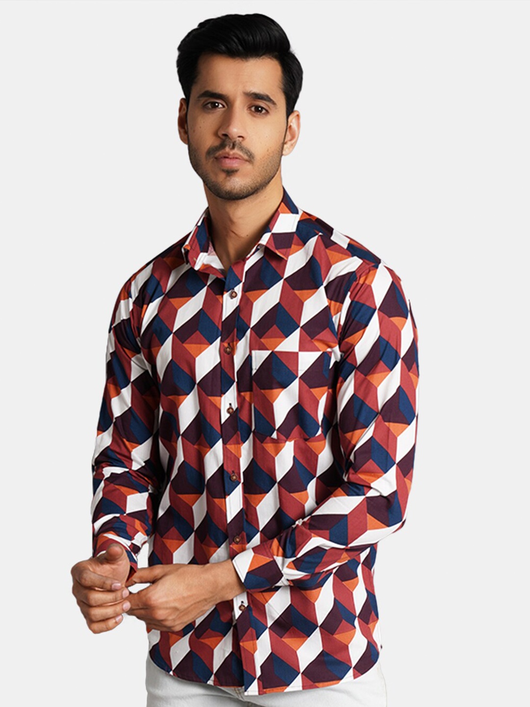

Wintage Geometric Printed Cotton Casual Shirt, Rust