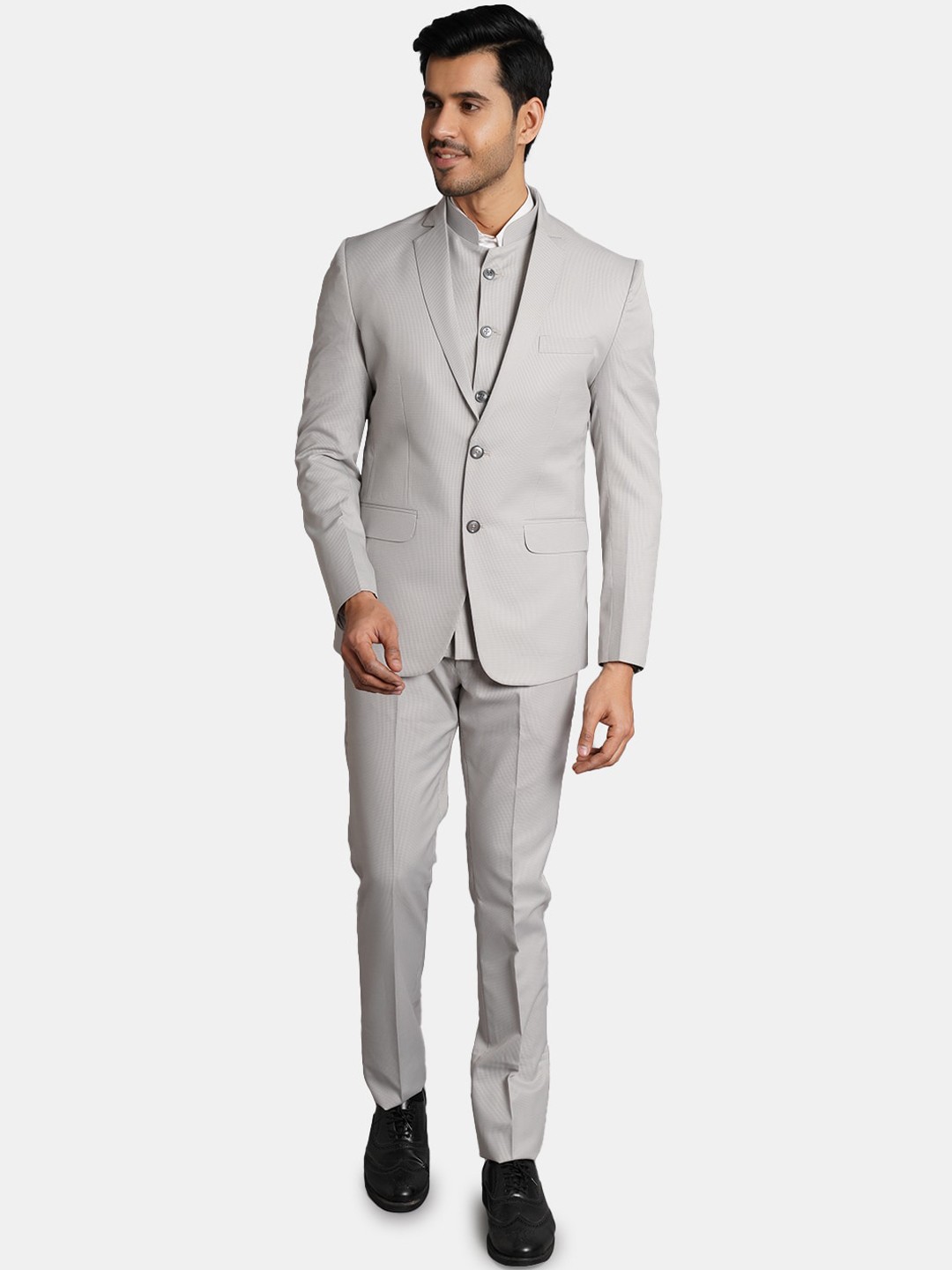

Wintage Men Checked Single-Breasted Three Piece Suit, Grey