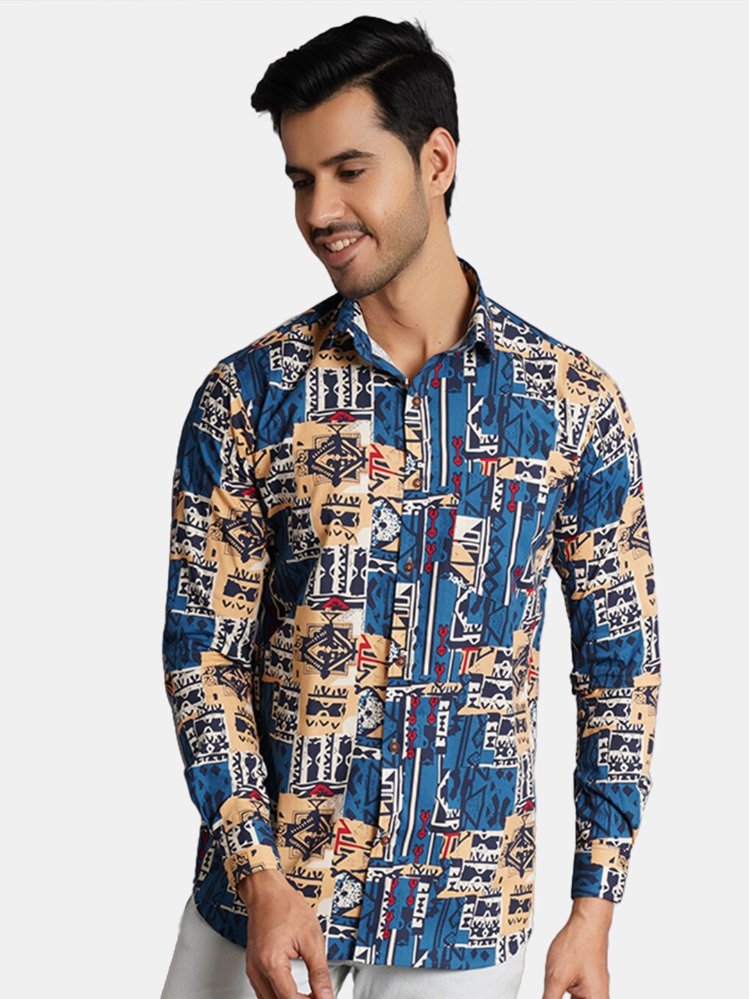 

Wintage Graphic Printed Cotton Casual Shirt, Blue