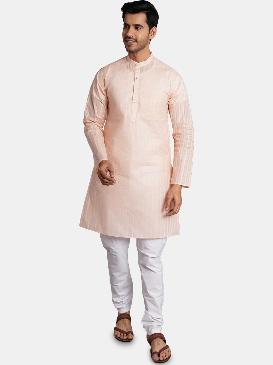 

Wintage Striped Pure Cotton Kurta with Pyjamas, Peach