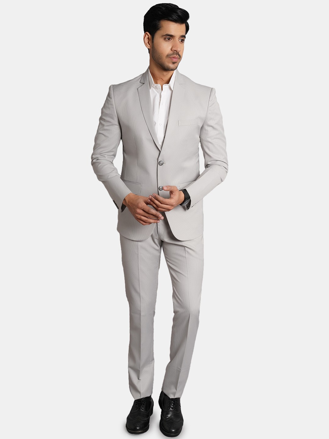 

Wintage Men Checked Single-Breasted Two Piece Suit, Grey
