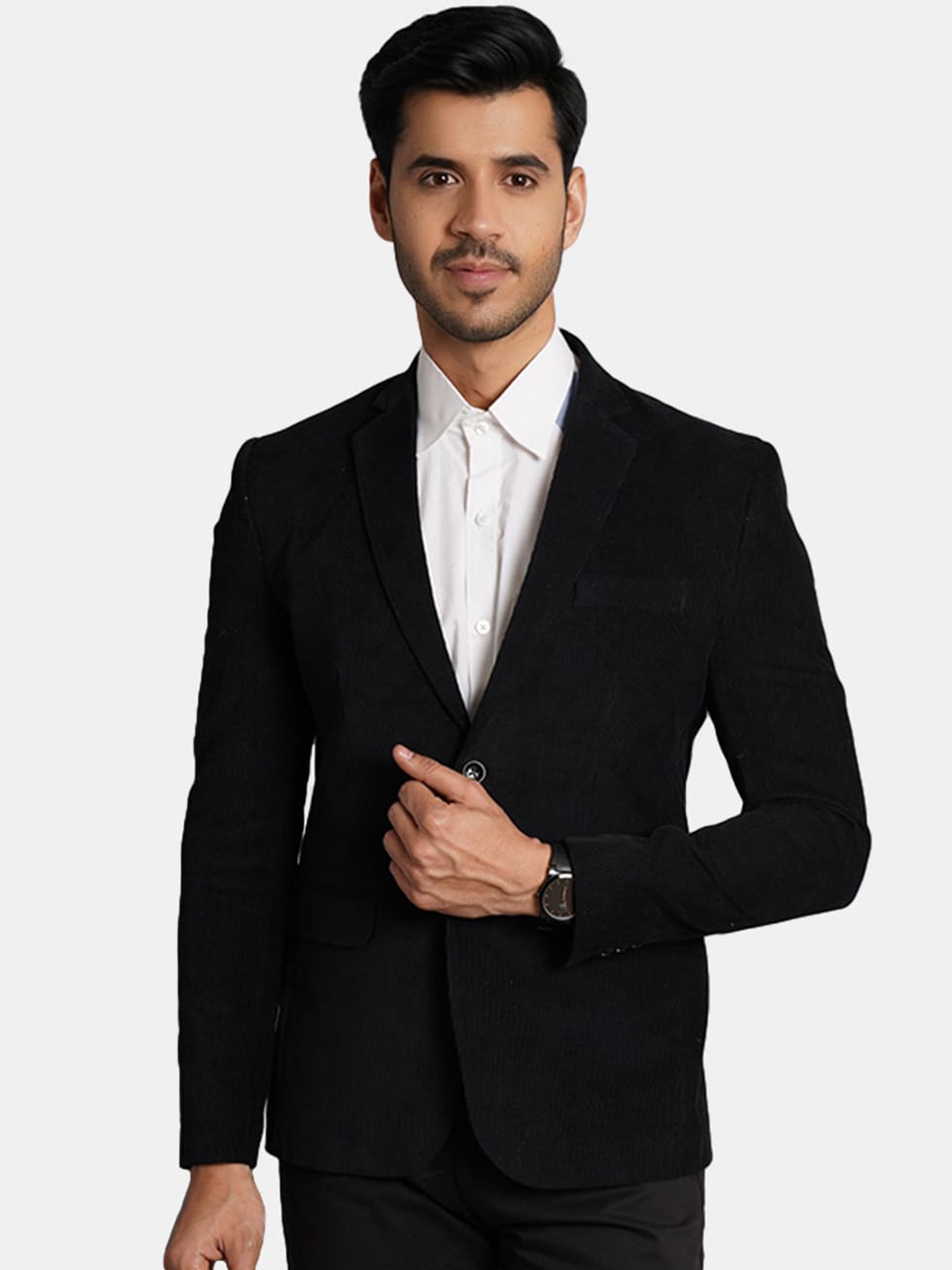 

Wintage Men Single-Breasted Cotton Blazers, Black