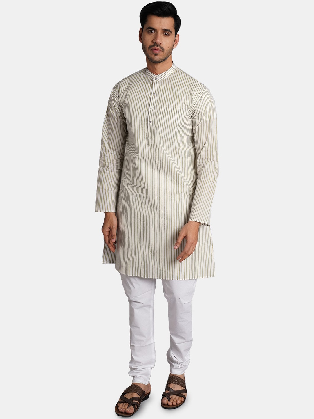 

Wintage Striped Pure Cotton Kurta with Pyjamas, White