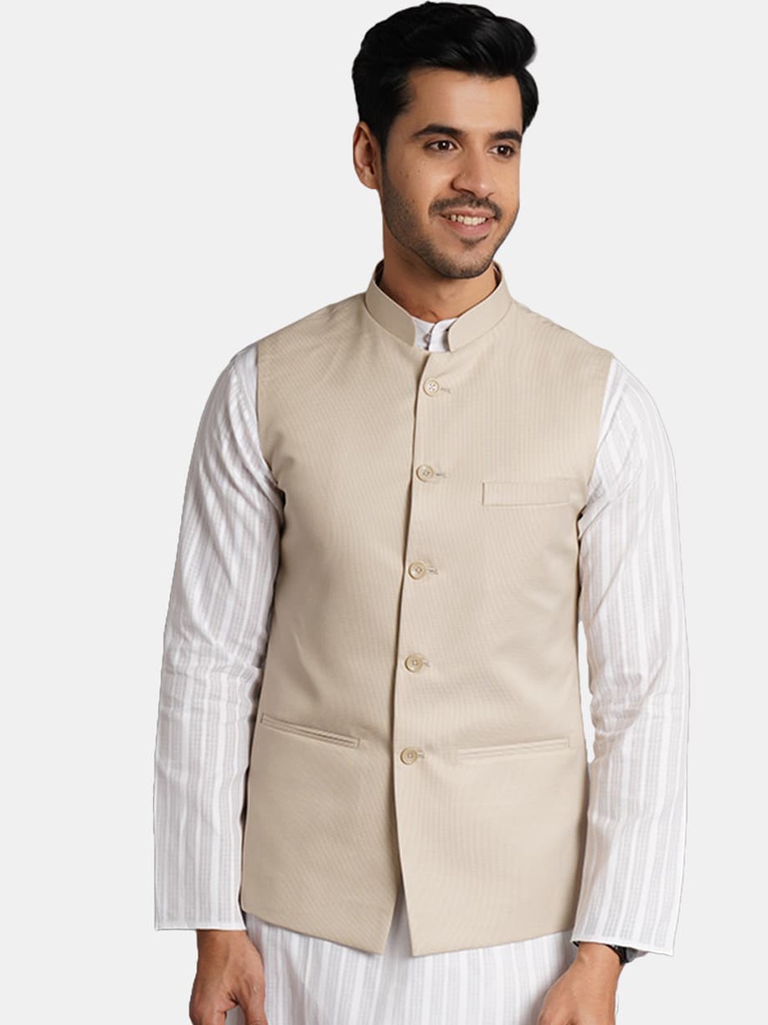 

Wintage Mandarin collar Nehru Jackets, Beige