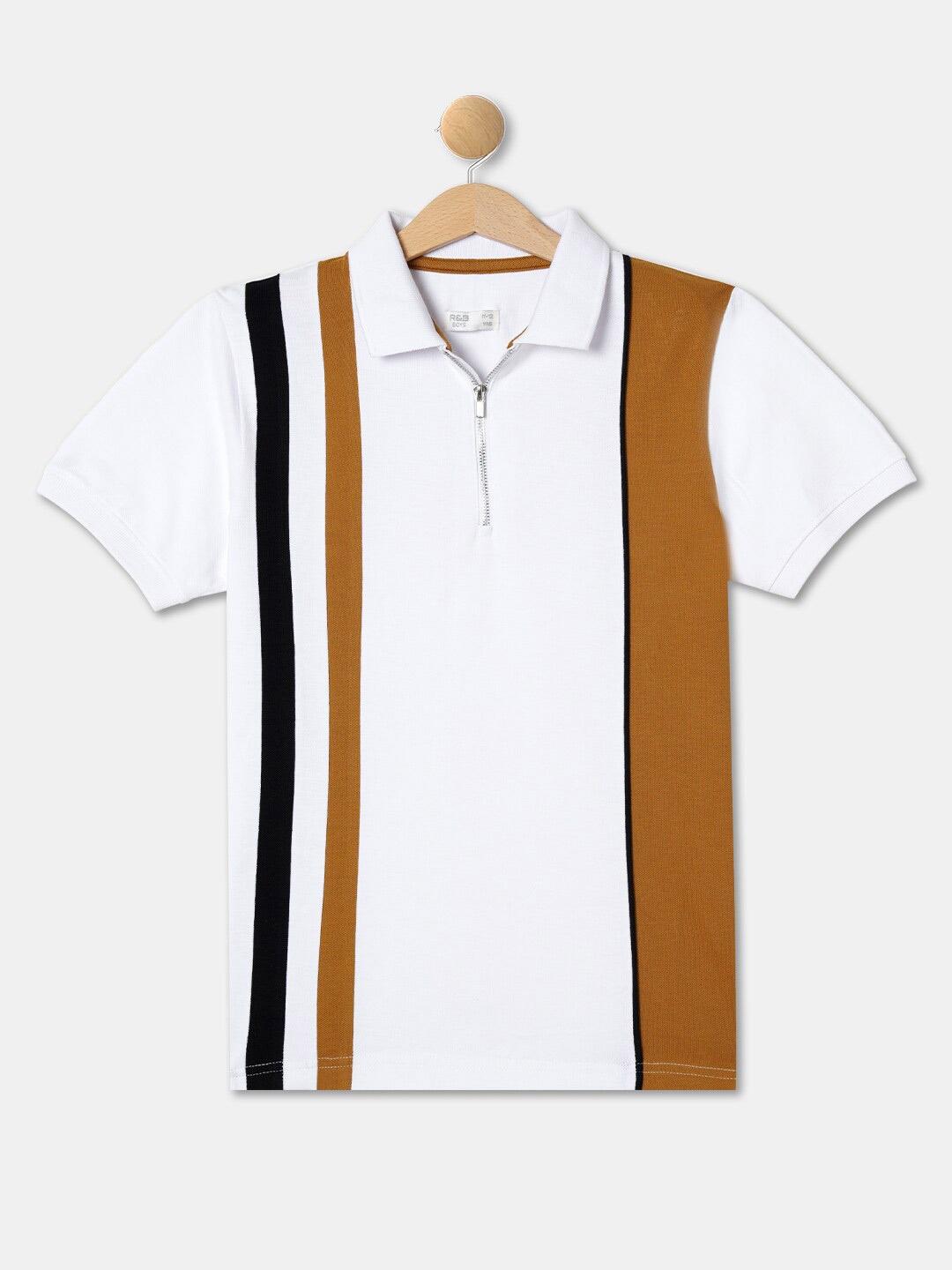 

R&B Boys White Striped Polo Collar Applique T-shirt