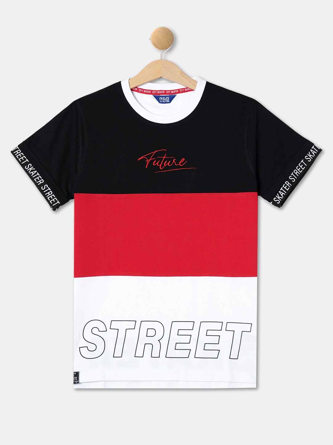 

R&B Boys Multicoloured Typography V-Neck Monochrome Applique T-shirt, Multi