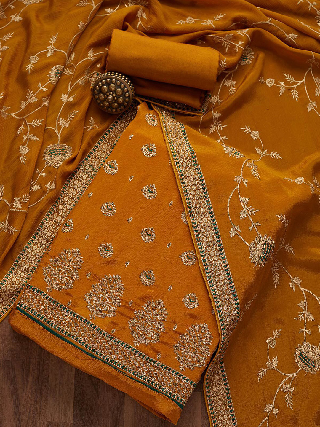 

Koskii Embroidered Unstitched Dress Material, Mustard