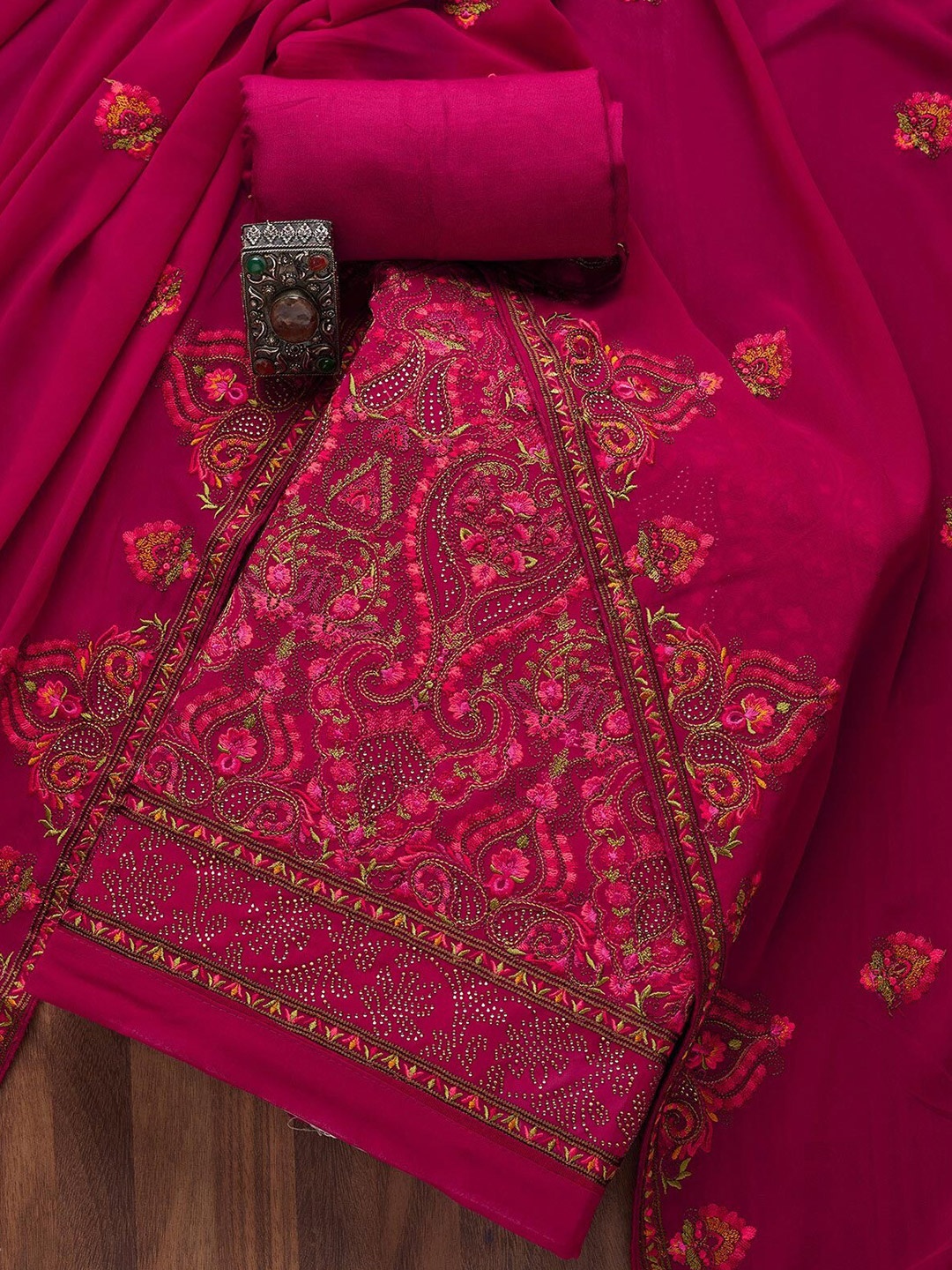 

Koskii Floral Embroidered Unstitched Dress Material, Pink