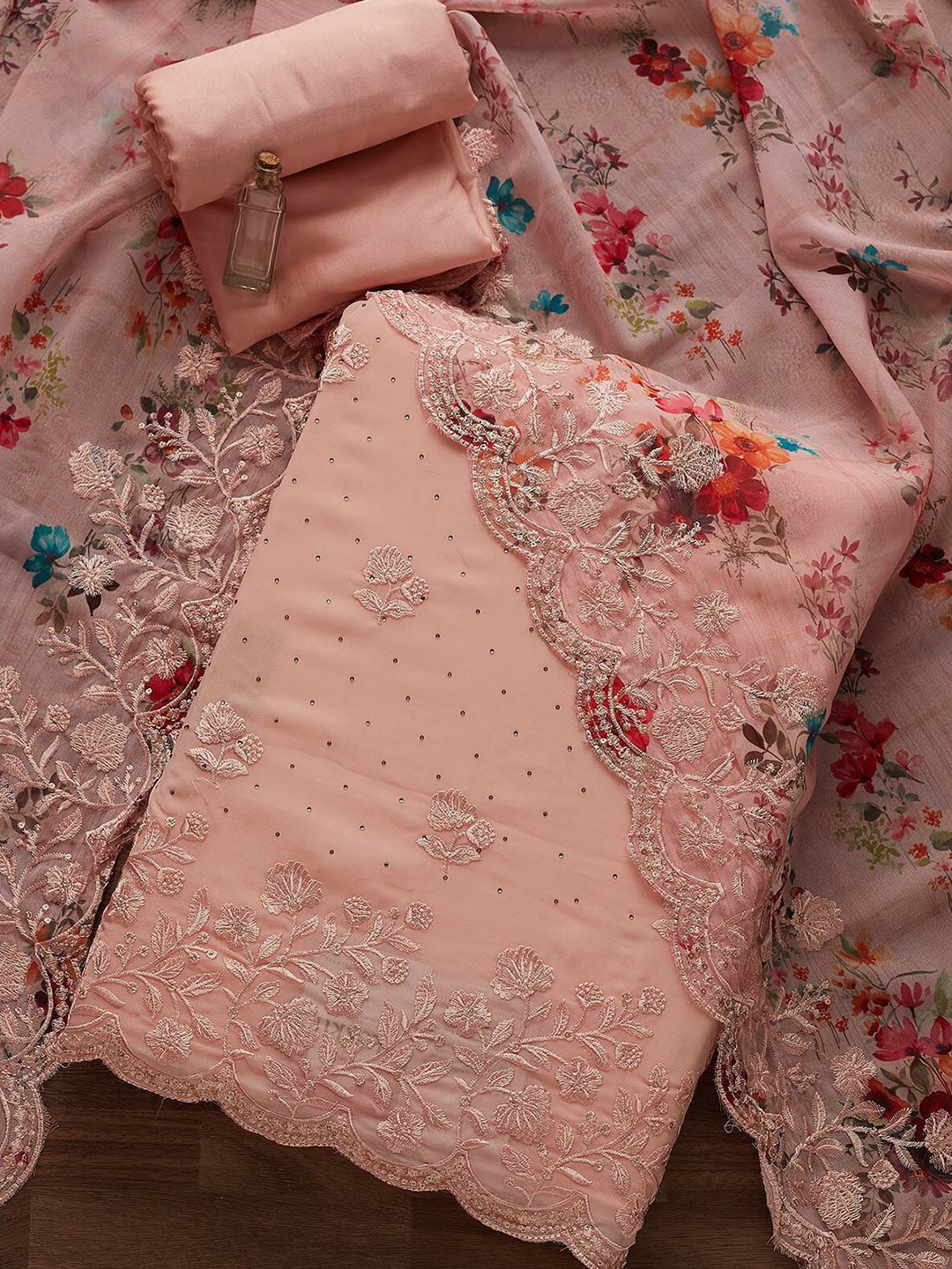 

Koskii Embroidered Unstitched Dress Material, Peach