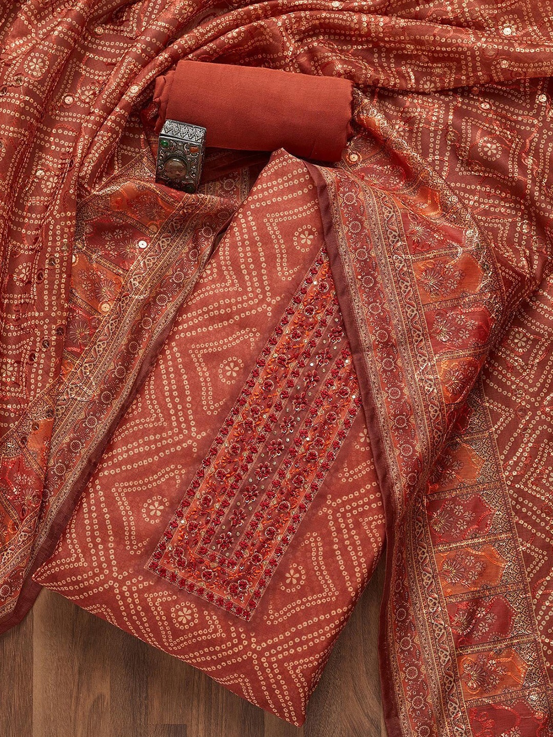 

Koskii Printed Unstitched Dress Material, Orange