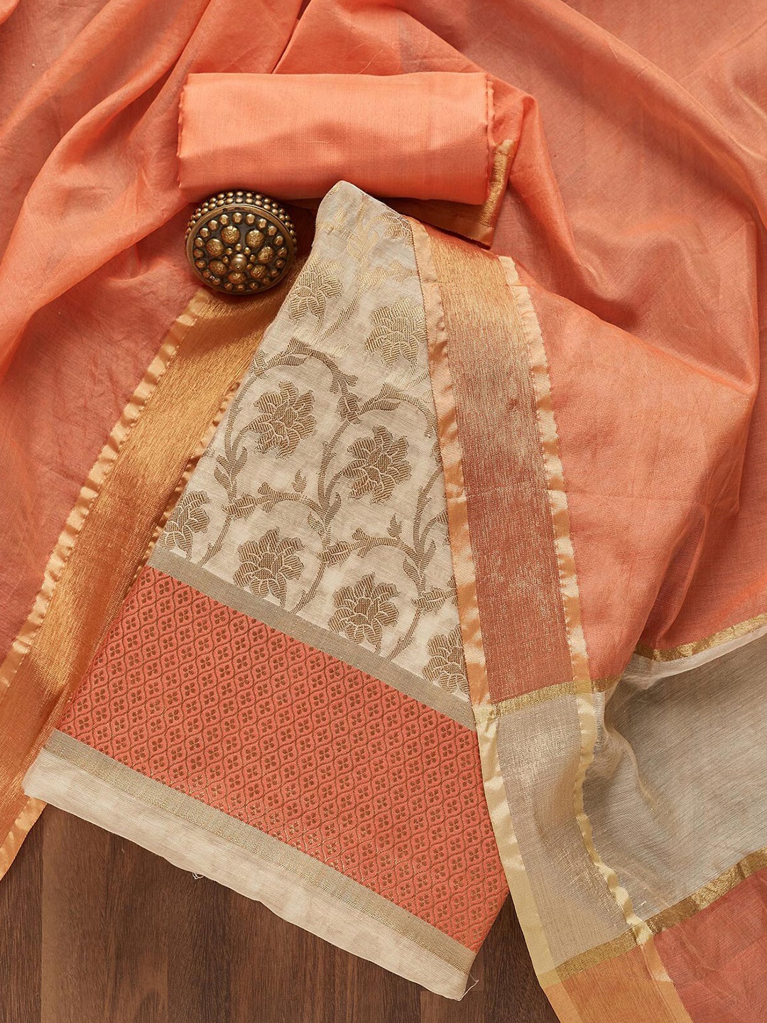 

Koskii Art Silk Unstitched Dress Material, Gold