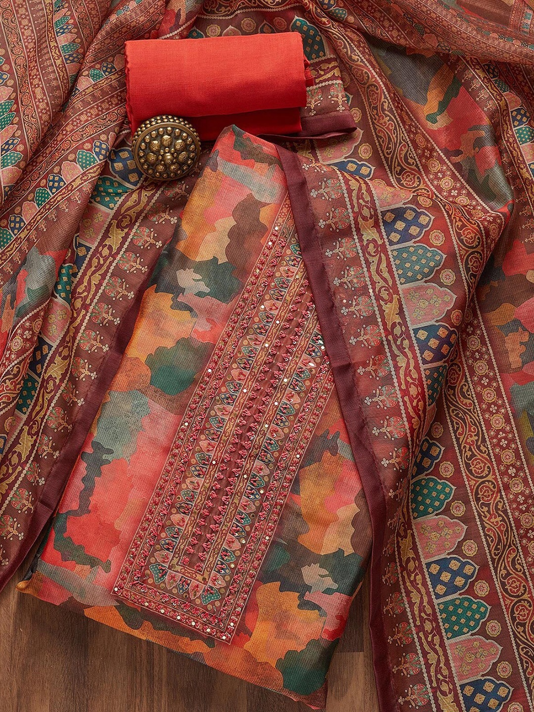 

Koskii Printed Unstitched Dress Material, Peach
