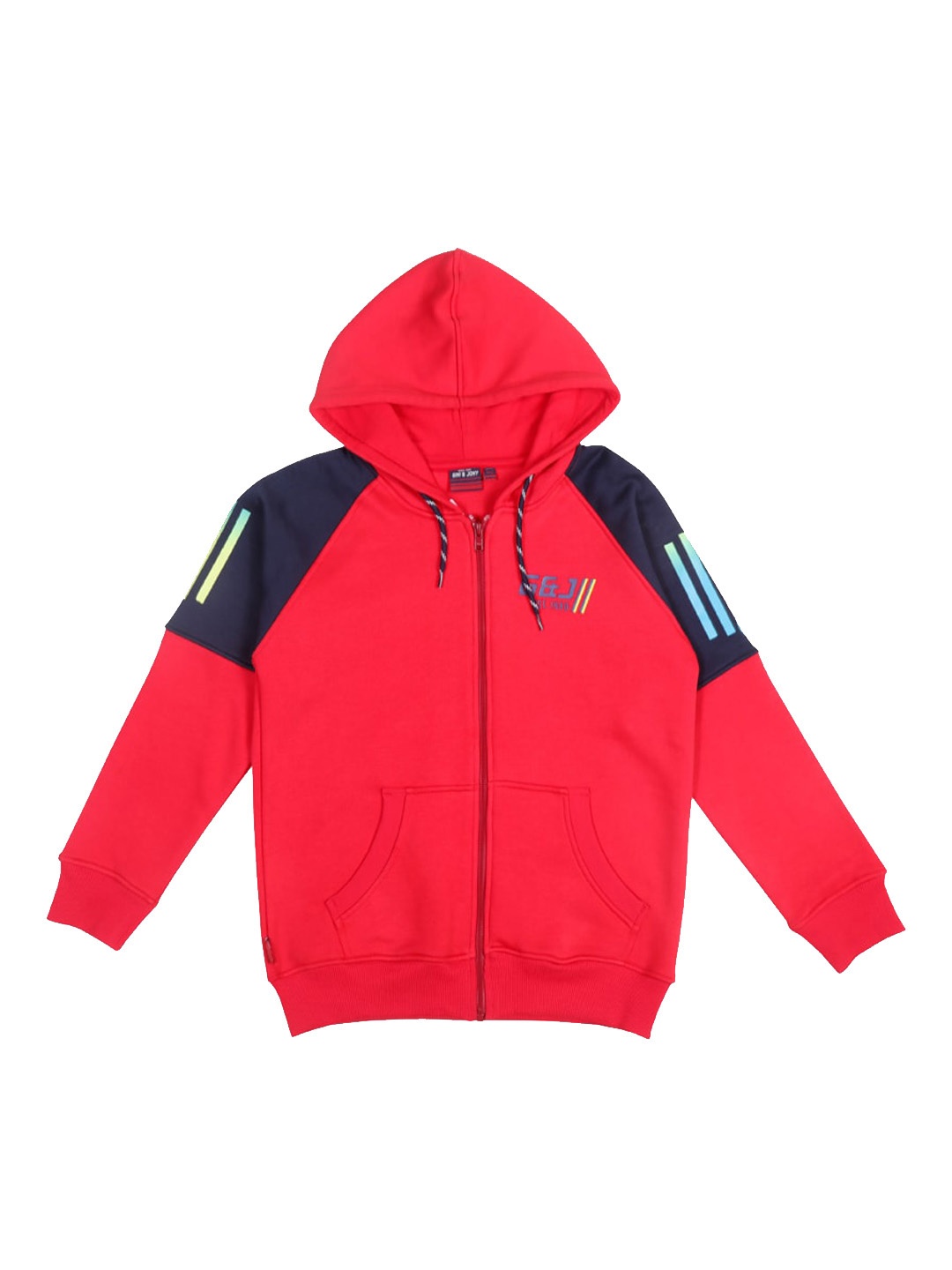 

Gini and Jony Infant Boys Colourblocked Hooded Cotton Bomber Jacket, Red