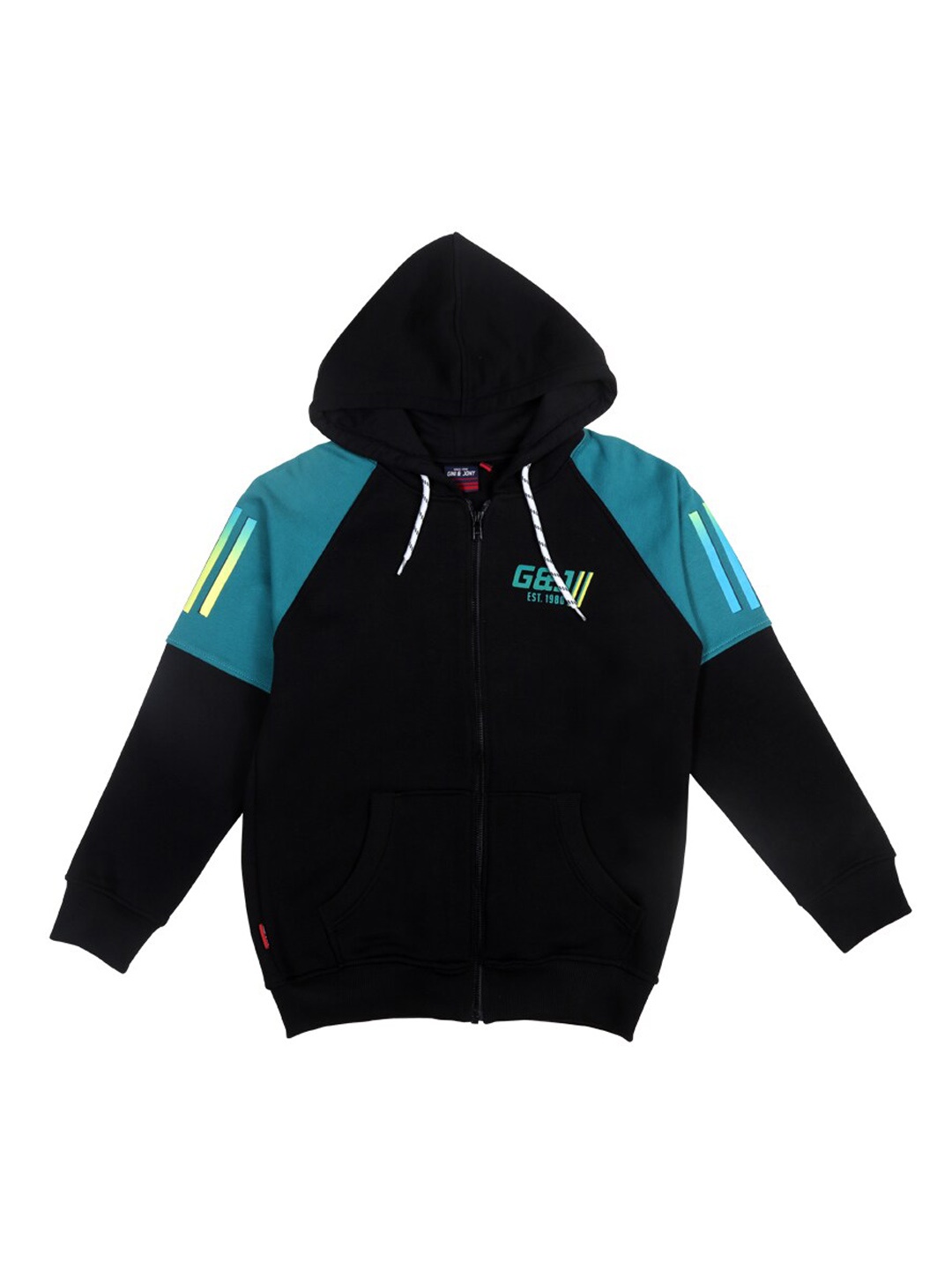 

Gini and Jony Infant Boys Colourblocked Hooded Cotton Bomber Jacket, Black