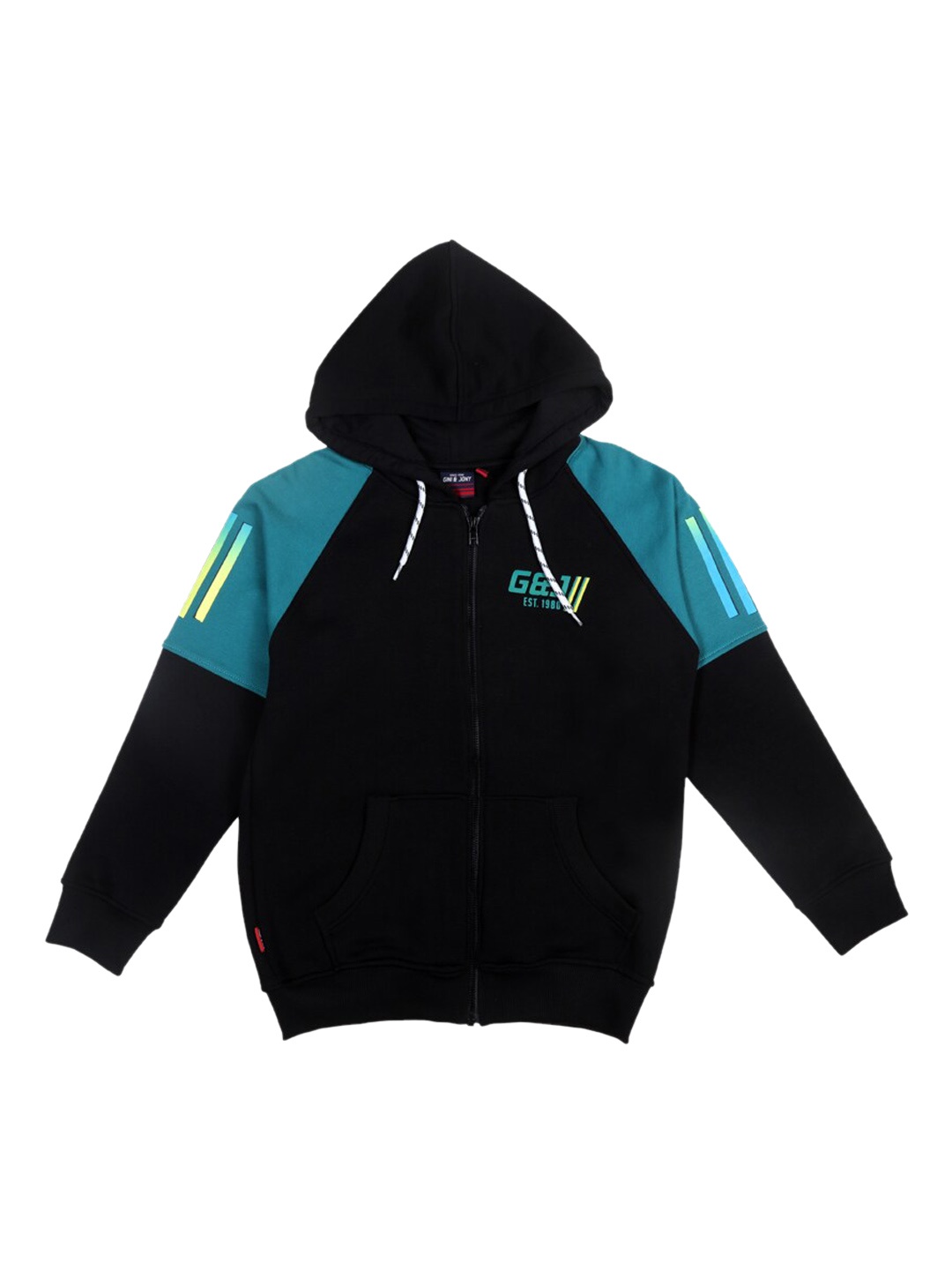 

Gini and Jony Boys Colourblocked Hooded Cotton Bomber Jacket, Black