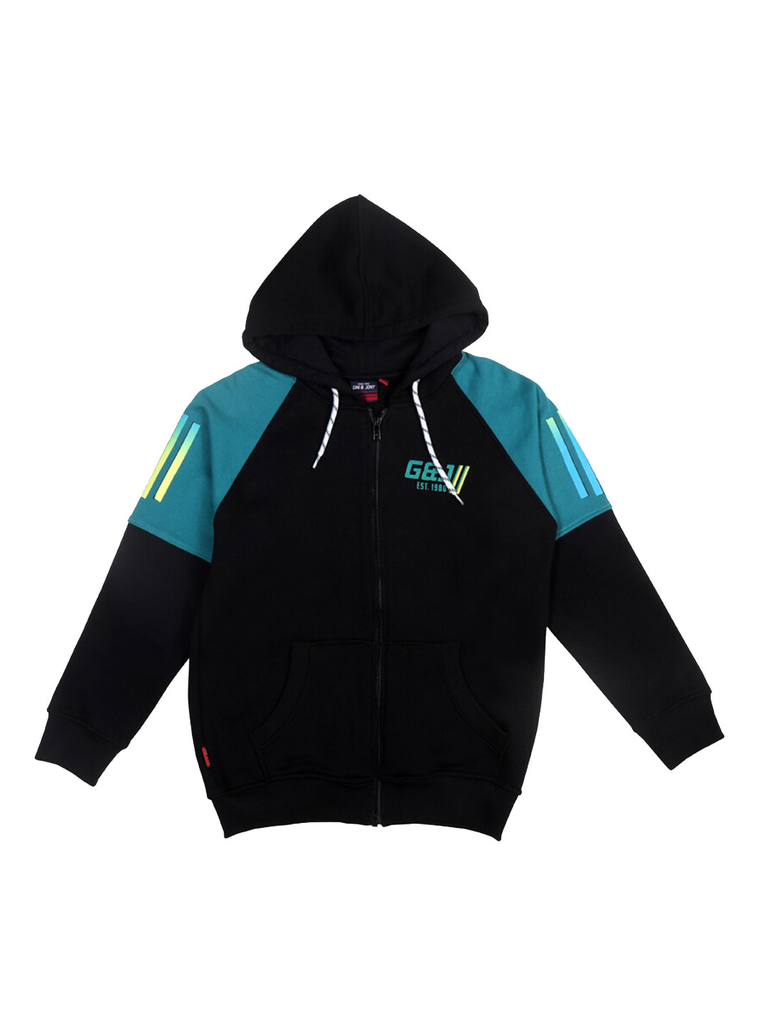 

Gini and Jony Boys Colourblocked Hooded Cotton Bomber Jacket, Black