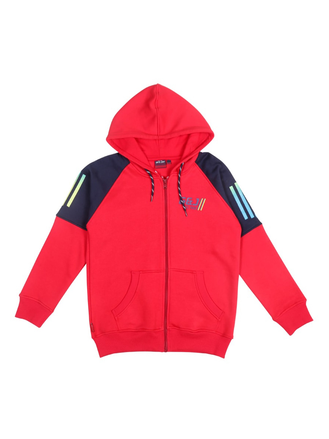 

Gini and Jony Boys Colourblocked Hooded Cotton Bomber Jacket, Red