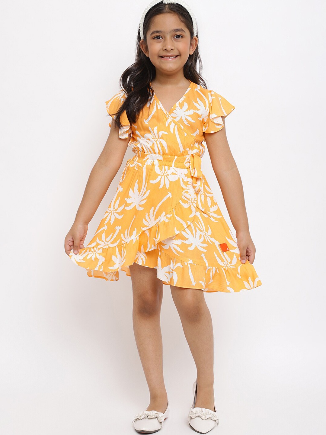 

TALES & STORIES V-Neck Floral Printed Dress, Orange