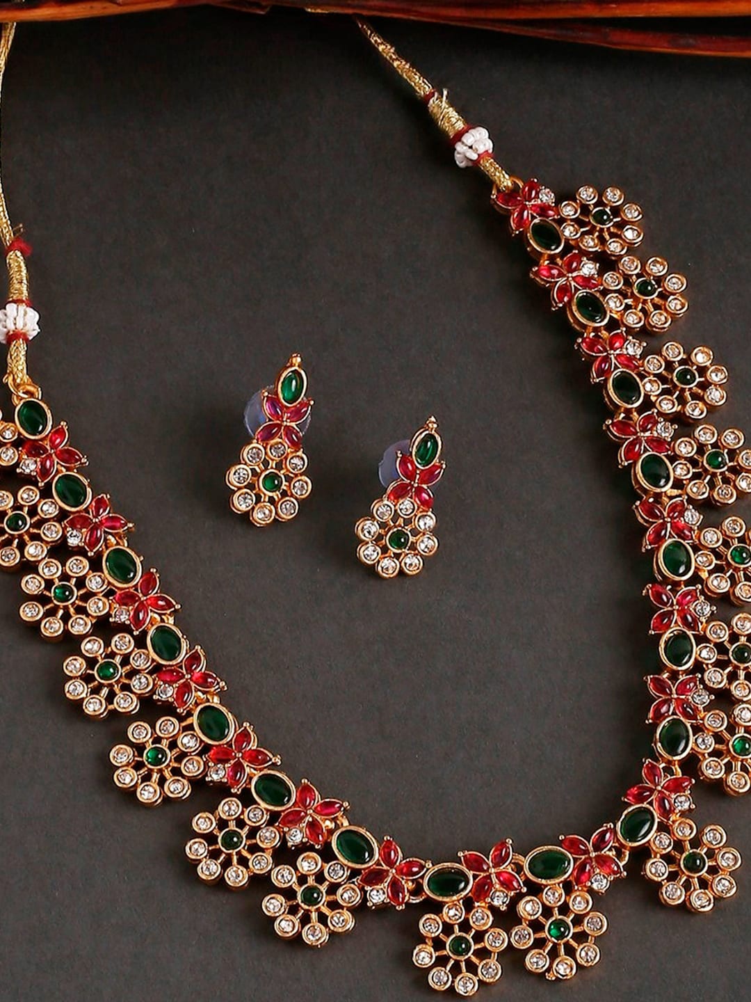 

OOMPH Gold-Plated Stone Studded Jewellery Set, Red