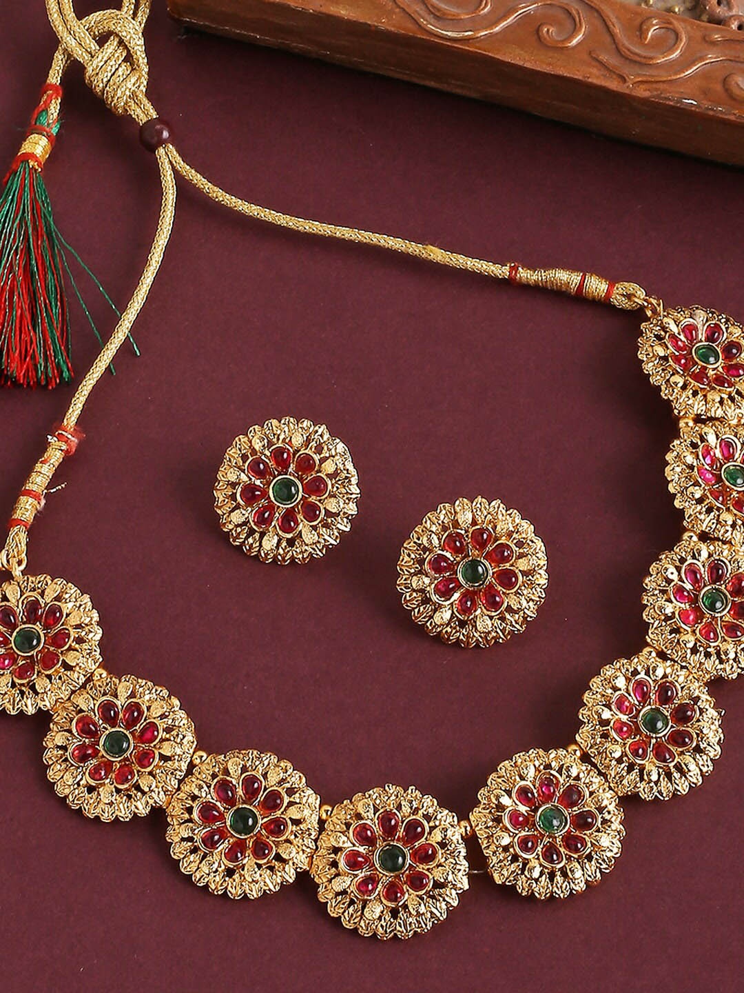 

OOMPH Gold-Plated Stone-Studded Jewellery Set, Red