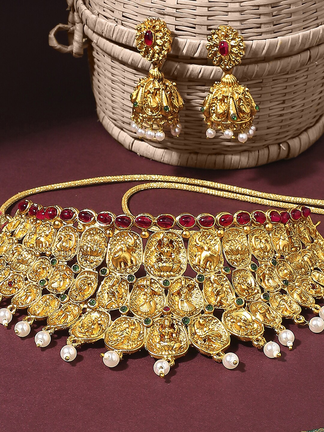 

OOMPH Stone Studded Choker Jewellery Set, Red