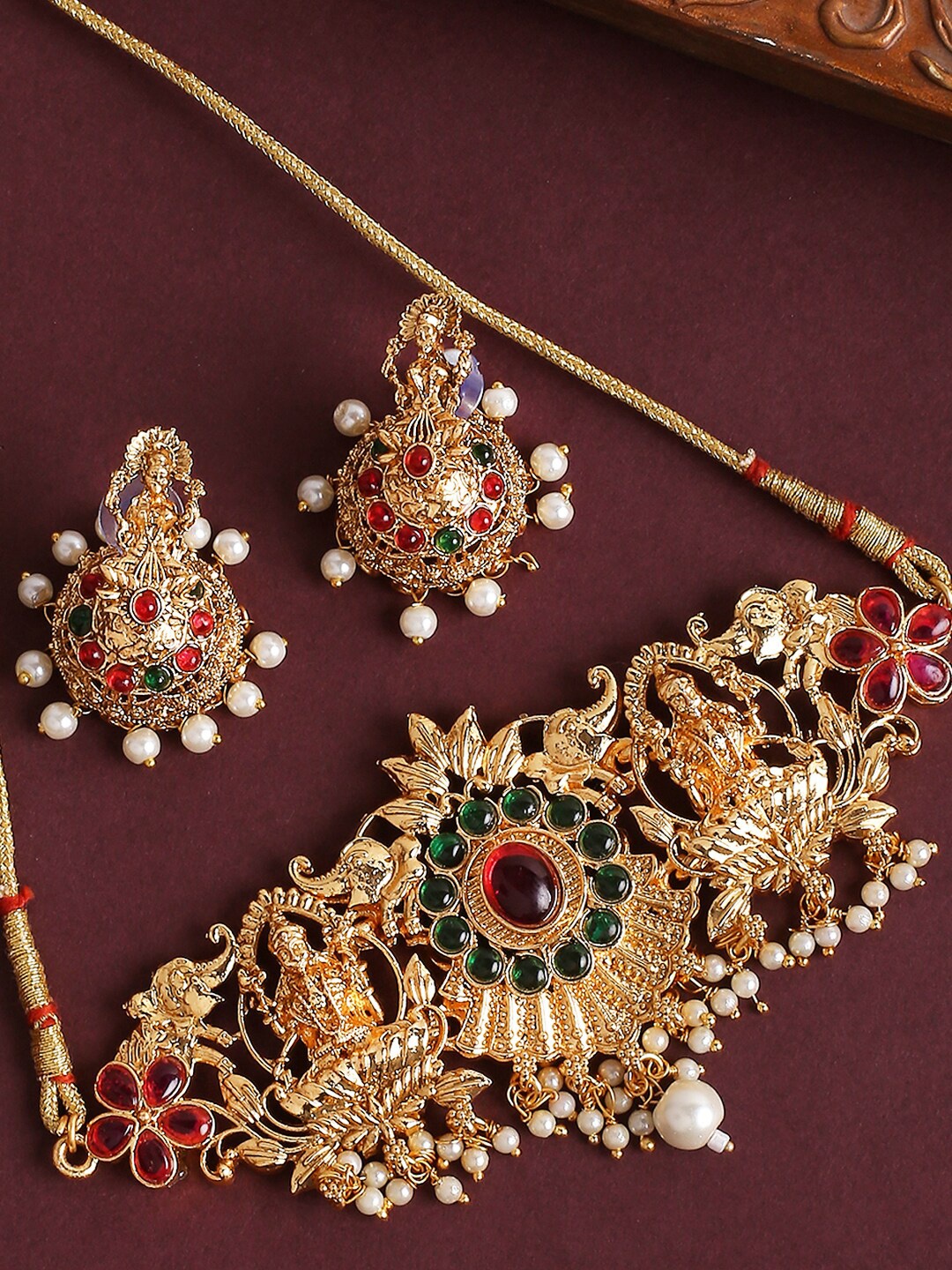 

OOMPH Gold-Plated Stone Studded Jewellery Set, Red