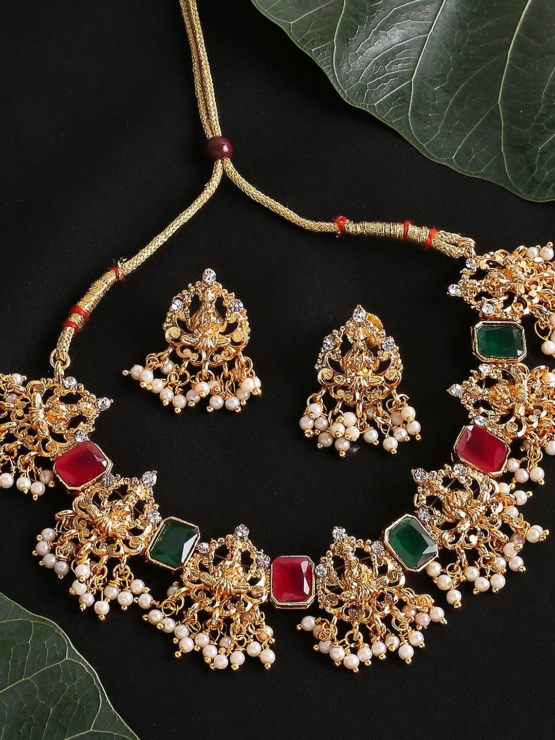 

OOMPH Gold-Plated Stones Studded & Beaded Antique Jewellery Set, Green