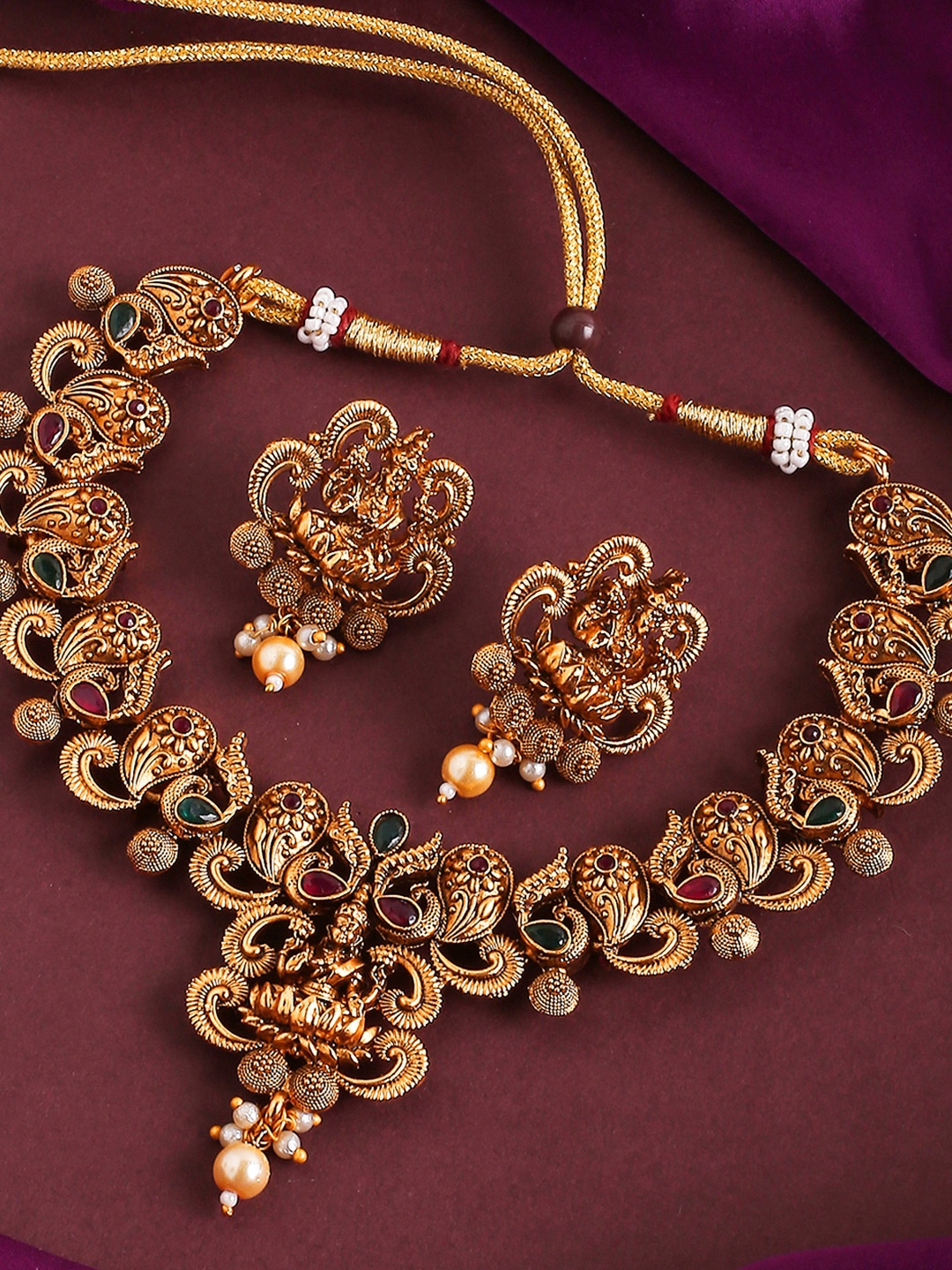 

OOMPH Gold-Plated Laxmi Design Antique Jewellery Set