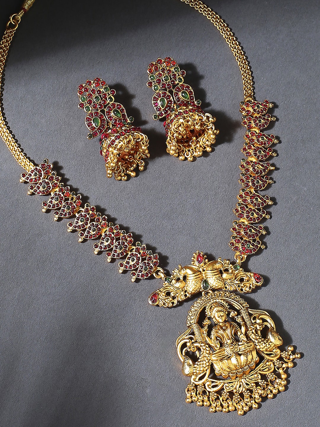 

OOMPH Stone Studded Laxmi Long Jewellery Set, Red