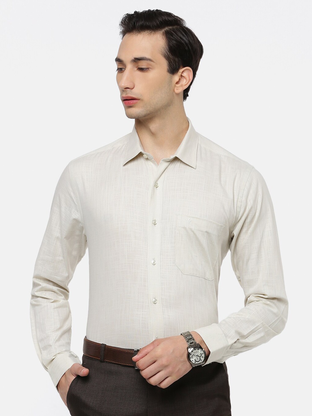 

Ramraj Spread Collar Pure Cotton Formal Shirt, Cream
