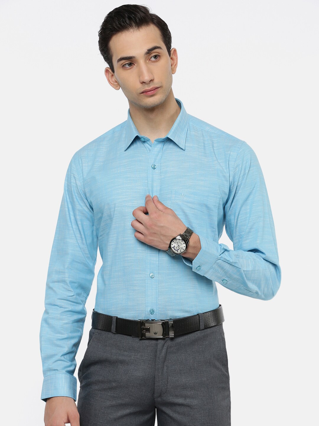 

Ramraj Plus Size Spread Collar Cotton Formal Shirt, Blue