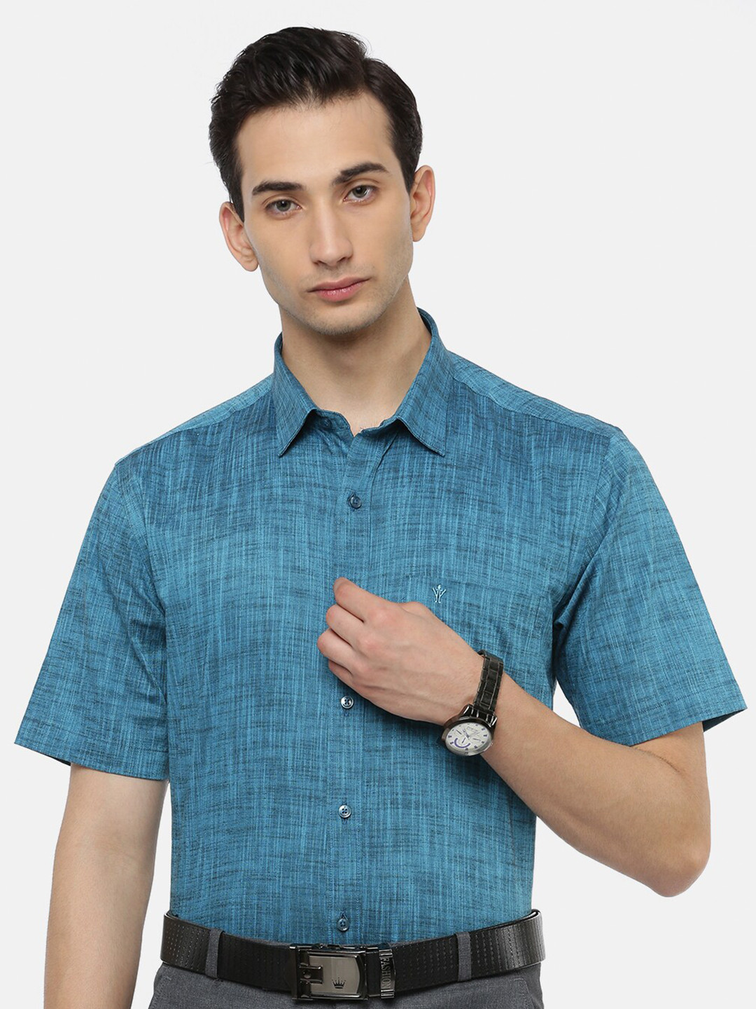 

Ramraj Plus Size Spread Collar Cotton Formal Shirt, Blue